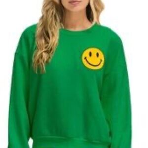 Aviator Nation Green Oversized Sweatshirt with Smiley Face